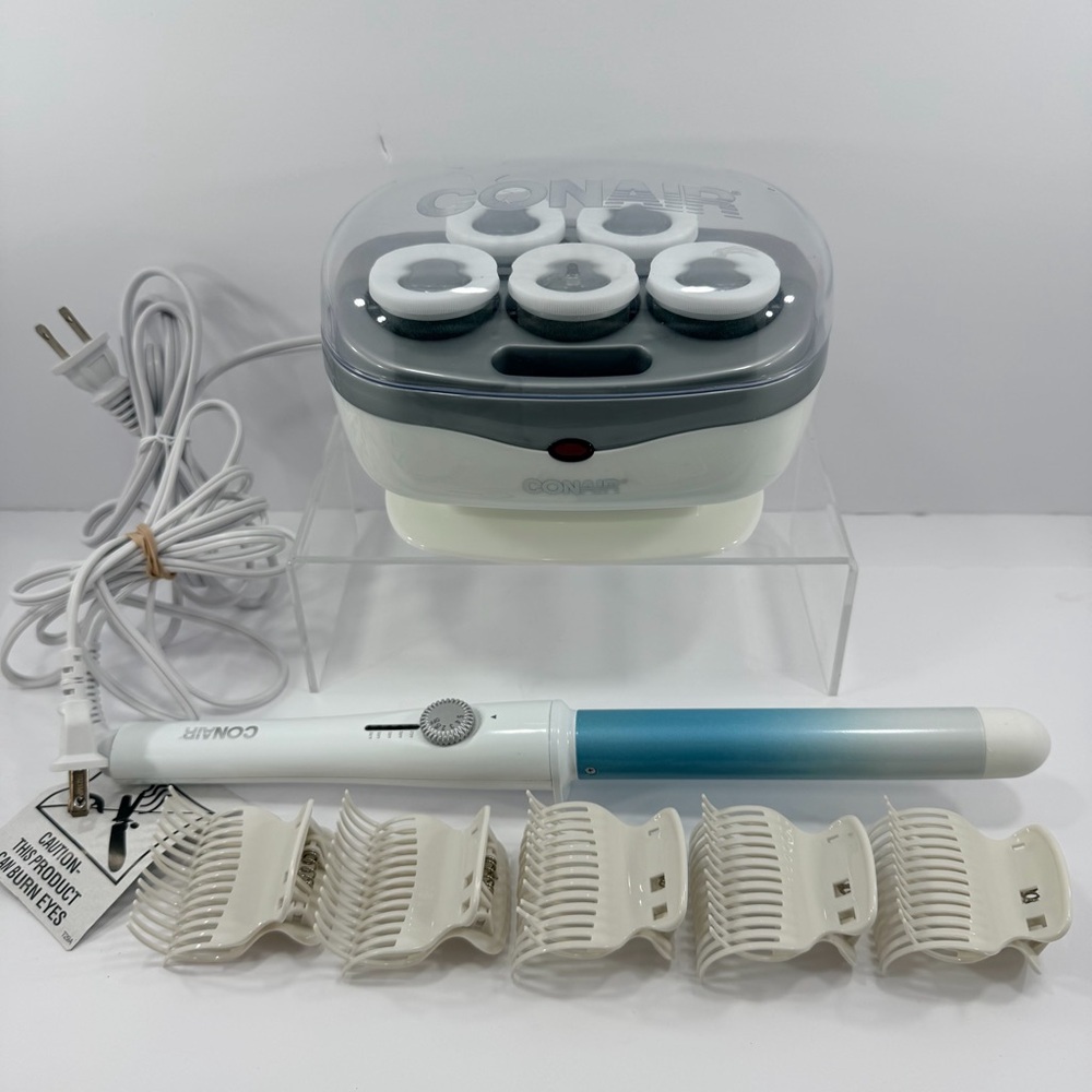 Conair Instant Heat 1.5-inch Hair Rollers Clips + Conair Curling Wand Lot TESTED